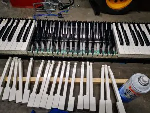 Keys removed in a yamaha electric piano being repaired